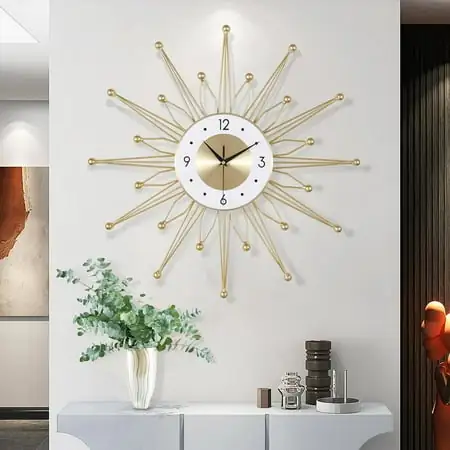 23 Inch Metal Gold Starburst Wall Clock, Large Mid Century Modern Wall Clocks, Art Deco Wall Clocks for Living Room Kitchen Office