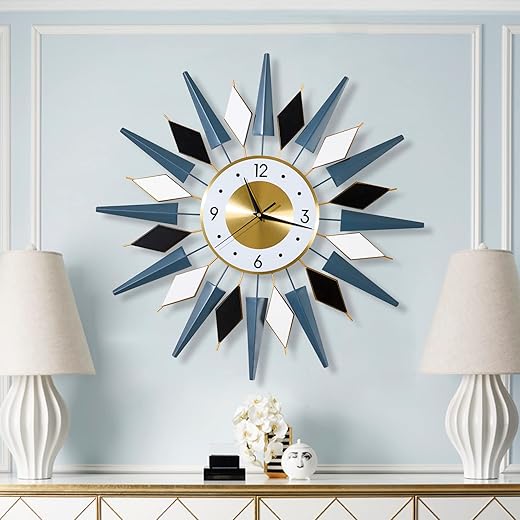 24 Inch Modern Metal Wall Clock Unique Design, Large Silent Battery Operated Non Ticking, Wall Clock for Living Room Kitchen Office Decor