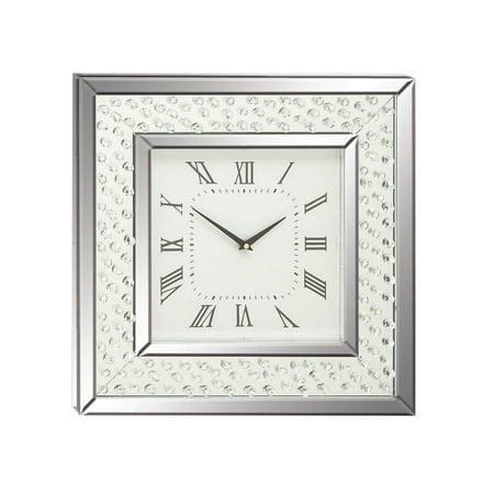 2 in. x 20 in. Silver Wooden Mirrored Wall Clock with Floating Crystals