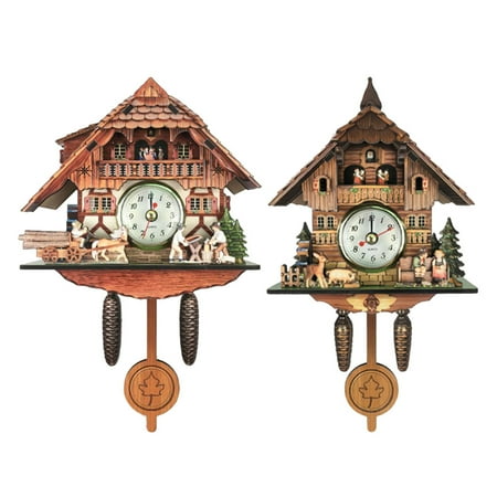 2x Vintage Style Wooden Frame Cuckoo Clock Wall Clock Decor Wooden