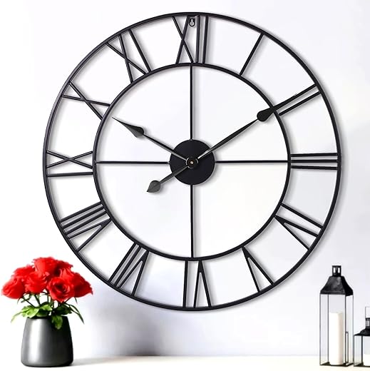 30 Inch Wall Clock, Black Metal Roman Numeral Wall Clock,Oversized Large Wall Clock,Decorative Wall Clocks for Living Room Decor