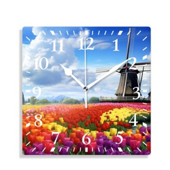 10 Inch Wall Clock Battery Operated Silent Clock Decorative for Office, Kitchen, Outdoor, Living Room，Traditional Dutch Tulips Style