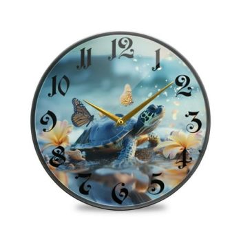 12 Round Silent Wall Clocks Turtle Butterfly Floral on Water Acrylic Battery Operated Clock Non-Ticking Clocks Bedroom Living Room Home Decorative