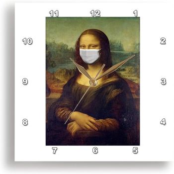 3dRose Wall Clock Silent - 10 inch - Image of Famous Mona Lisa with A Mask On - Lens Art by Florene - Current Events