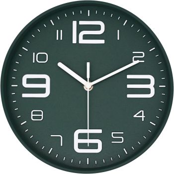 45MinST 10 Inch 3D Number Dial Face Modern Wall Clock, Silent Non-Ticking Round Home Decor Wall Clock with Arabic Numerals, Colorful Dial Face (DeepGreen)