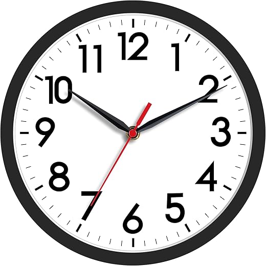 AKCISOT Wall Clock, Modern Small Wall Clocks Battery Operated 8 Inch, Silent Non-Ticking Analog Classic for Office, Home, Bathroom, Kitchen, Bedroom, School(Black)