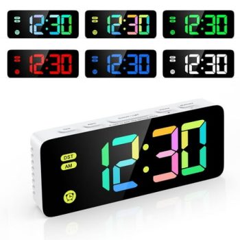 Alarm Clock, AMIR Digital Alarm Clock 5.8-inch RGB LED clock with DST Automatic Daylight Saving Time Snooze Calendar Volume Brightness Adjustable Clock for Kids Bedroom Gift