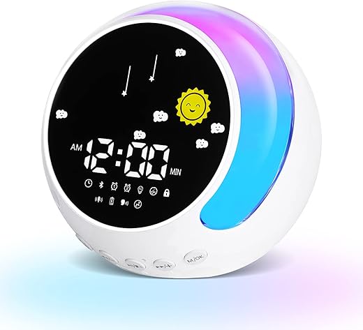 Alarm Clock with Touch Light, Children's Sleep Trainer, DIY Record Alarm Clock Ringtones, Sleep Sounds Machine and Bluetooth Speaker