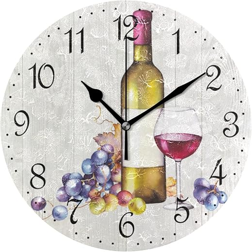 ALAZA Wall Clock Grape Wine Red Bottle Silent Non-Ticking Decorative Wall Clocks Battery Operated 10 Inch for Home Living Room Kitchen Bathroom Bedroom