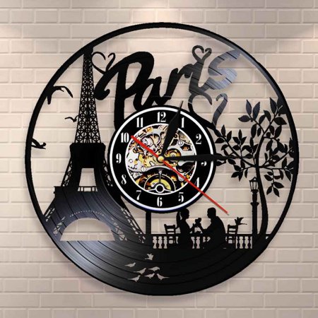 Amblelife Paris Eiffel Tower Wall Decor France Skyline Vinyl Record Wall Clock Paris City Of Love Tourist Gift Living Room Wall Clock