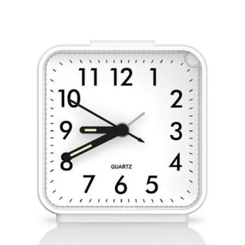 AMIR Alarm Clock, Silent Non Ticking Small Alarm Clock with Snooze & Night Light Alarm Clock for Kids Elderly Bedroom Bedside Office White