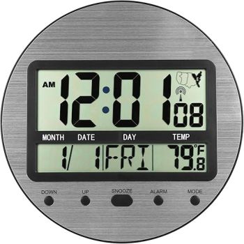 Atomic Clock, Digital Wall Clock Battery Operated with Temperature,Large Display - Self-Setting Desk Clocks for Bedroom,Living Room,Office,Kitchen- Easy to Read and Set,Auto DST