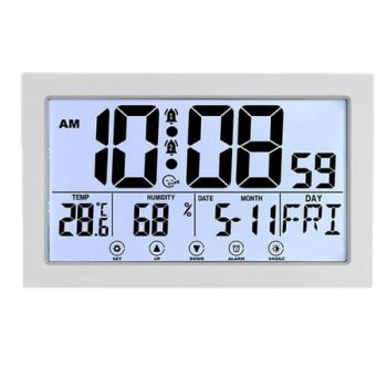 Atomic Clock with Indoor Temperature and Humidity Self-Setting Digital Wall Clock or Desk Clock Battery Operated Alarm Digital Clock Large Display for Seniors