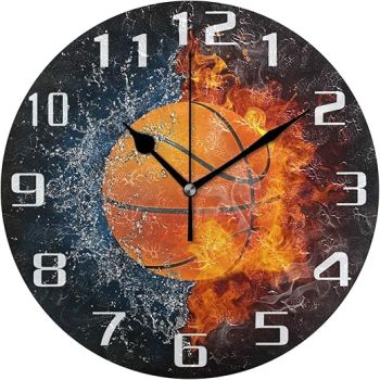 AUUXVA Fantasy Ball Basketball Round Acrylic Wall Clock, Silent Non Ticking Art Painting for Kids Bedroom Living Room Office School Home Decor