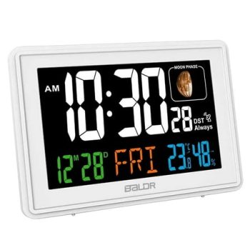 BALDR Atomic Alarm Clock - Large Color Display Digital Desk Clock (White)