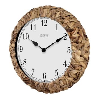 BBB85456 La Crosse Clock Co. 14 Palm Leaf Wrapped Analog Quartz Wall Clock