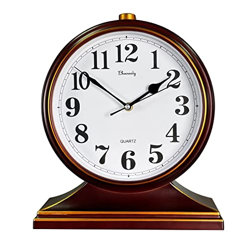 Beesealy Desk Clocks for Table Decor,Retro Mantel Clock Battery Operated for Fireplace Mantel, Living Room,Bedroom,Office,Desktop Decoration (Frosted Style)