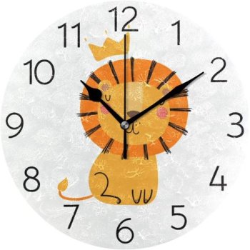 BESTKITTY Cute Funny Lion in a Crown Wall Clock 9.8 Inch Silent Round Wall Clock Battery Operated Non Ticking Creative Decorative Clock for Kids Living Room Bedroom Office Kitchen Home Decor