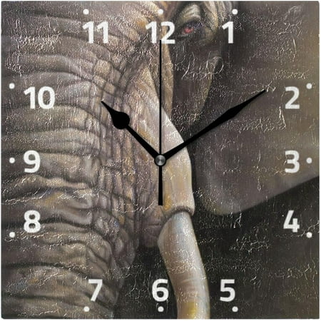 BESTKITTY Elephant Africa Wall Clock Square Silent Non-Ticking [Battery Operated] Easy to Read Clocks for Home Kitchen Office Classroom Living Room Bedroom