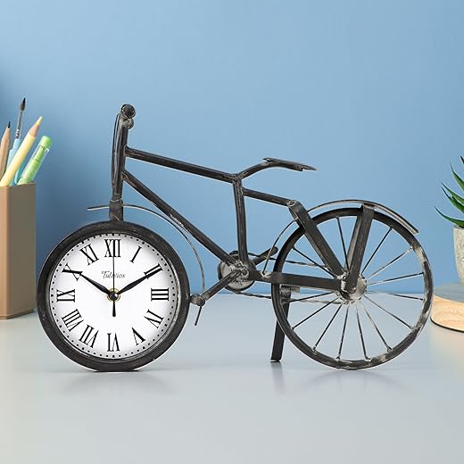 Bicycle Office Desk Clock Silent,Perfect for Room Decor,Home Décor,Bedroom Decor,Ideal for Small Desk, Bedside Table,Shelf Decor,Vintage & Farmhouse Style,Digital Clock