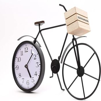 Bicycle Table Clock – Cute Decorative Black Metal Tabletop Analog Clocks – Unique Retro Mantel, Desk, Shelf Decor for Living Room, Kitchen, Bathroom or Office - Cool Bike Clock