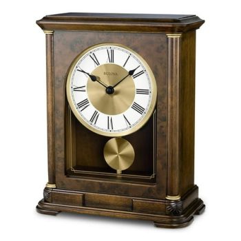 Bulova Clocks B1860 Vanderbilt Chiming Pendulum Wooden Table Clock, Walnut