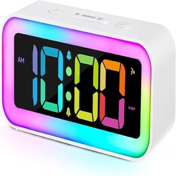 Cadmos Loud Alarm Clock for Bedrooms with Dynamic RGB Night Light,Heavy Sleepers Adults,Dual Alarm,Dimmer,USB Charger,Small Bedside Digital Clock with Led Display for Kids,Teens,Seniors (White)