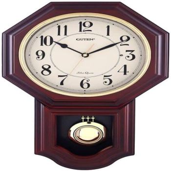 Chiming Wall Clock with Pendulum - Pendulum Wall Clock with Westminster Chimes&Strike Clock, Battery Operated, Faux Wood Pendulum Clock for Living Room, Office, Home Decor & Gift