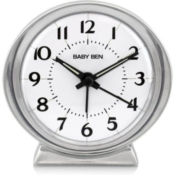 Classic Baby Ben Alarm Clock for Heavy Sleepers - Authentic 1964 Design, High-Volume White Alarm Clock, Battery Operated, Metal