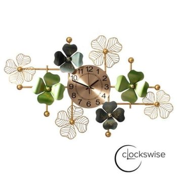 Clockswise QI004636 Big Leaf Art Wall Clock, Decorative Metal 33.50 Oversize Timepiece Mounted vertical or horizontalfor Traditional, Minimalist, and Modern Use Hanging Supplies Included