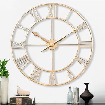 CLXEAST 30 Inch Wall Clock Gold,Large Metal Roman Numeral Wall Clock Modern, Oversized Big Champagne Gold Wall Clocks for Living Room Decor, Farmhouse, Home Office