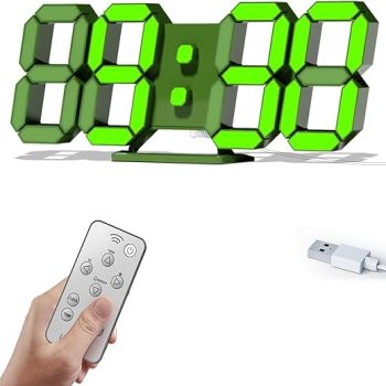 COVERY Green Digital Wall Clock, 3D LED Desk Clocks, 10 '' Large Numbers, One-Touch Light Switch for Girl Room - Alarm, Snooze, Temperature, Wireless Remote, Nightlight, Auto Brightness Lights