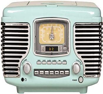 Crosley CR612B-AB Corsair Tabletop AM/FM Bluetooth Radio with CD Player and Dual Alarm Clock, Aqua Blue