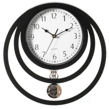 Decorative Modern Unique Round Plastic Wall Clock with Circles, for Living Room, Kitchen, or Dining Room, Black