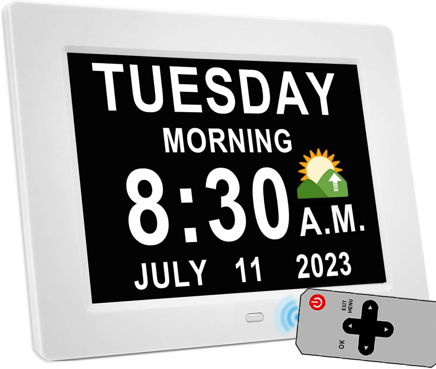 𝗨𝗽𝗴𝗿𝗮𝗱𝗲𝗱 Dementia Clock 19 Alarms with Auto DST, DIY Custom Reminders,10 Auto-Dim Options, Non-Abbreviated Digital Clock for Elderly, Memory Battery Included (7 Inch with Remote)