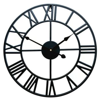 DESTYER GARDEN WALL CLOCK BIG ROMAN NUMERALS OPEN FACE METAL 40CM ROUND black