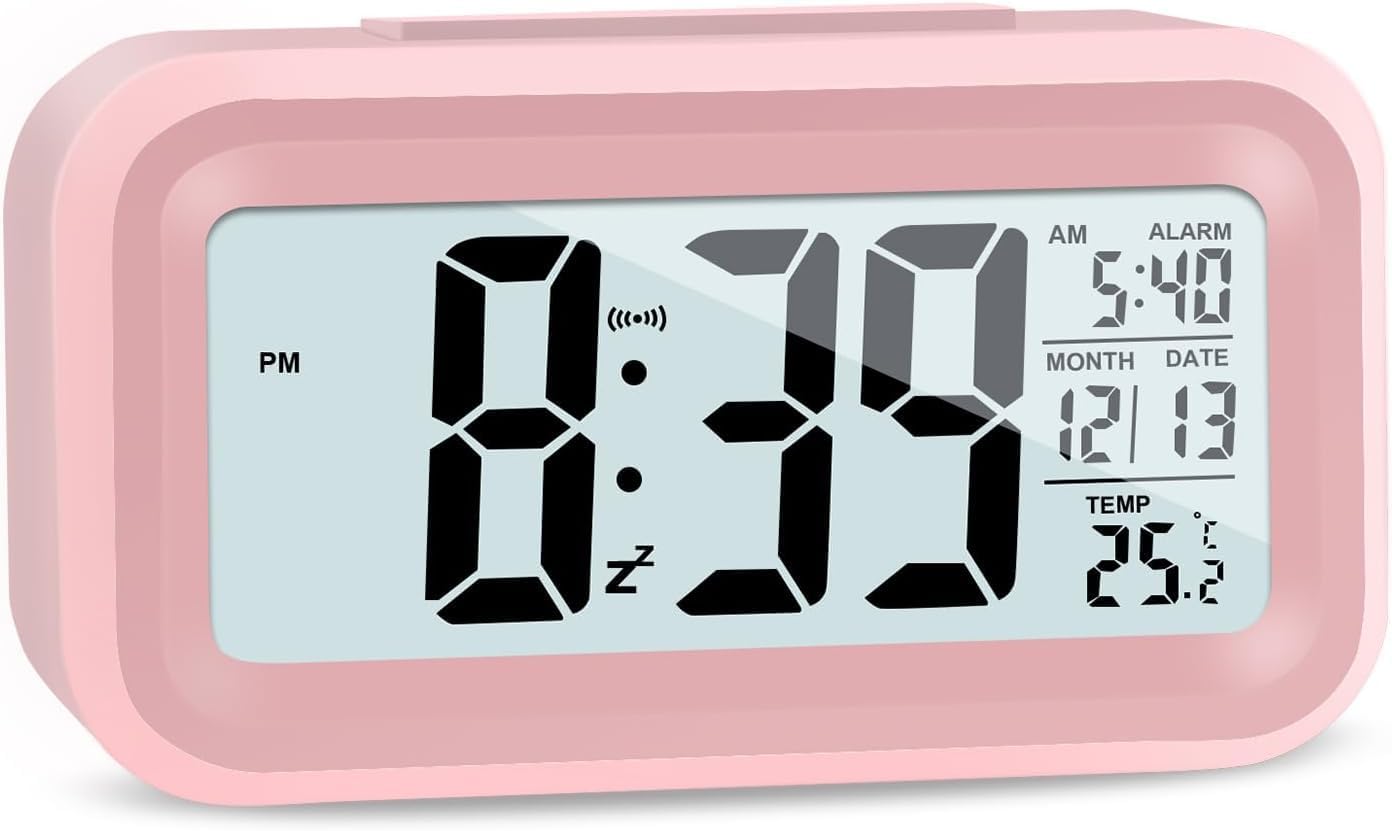 Digital Alarm Clock Battery Operated with Night Light, Indoor Temperature, Snooze Model,12/24H Display Small Clock Beside