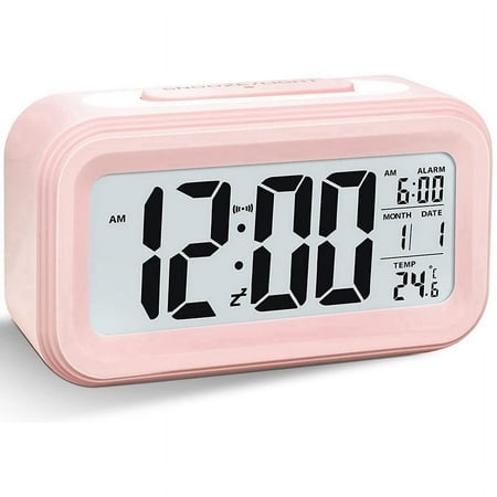 Digital Alarm Clock, LED Alarm Clock, Battery Operated Silent Aalarm Travel Clock,Pink