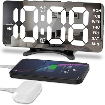 Digital Alarm Clock, LED Large Display, With Dual Alarms, With USB Charging Port, Adjustable Volume And Brightness, Automatic Dimming, Alarm Clock For Heavy Sleepers, Living Room Decor, Super Loud