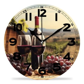 erolrail Rustic Wall Clock,Silent Non Ticking Wall Clocks for Living Room,Bedroom,Kitchen 12IN Red Wine Bottle Glass Grape Design