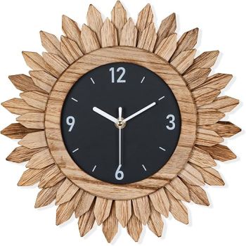 Honiway Wall Clock Battery Operated 12 in Rustic Wood Boho Sunburst Decorative Wall Clock Silent Non Ticking Farmhouse Small Wall Clocks for Living Room Kitchen Bathroom Bedroom Decor (Rustic Brown)