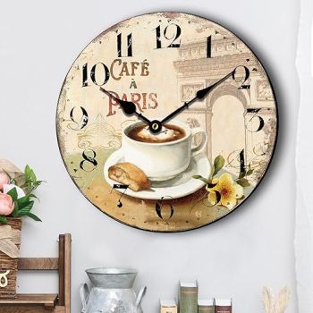 HQF Vintage Wall Clock,16 French Wall Clocks Cafe & L'Arc de Triomphe Style Rustic Clocks Farmhouse Clock Silent Clock Upgraded Movement MDF Wooden for Living Room Bedroom Kitchen Decor