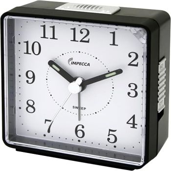 Impecca WAT2810K Travel Alarm Clock Sweep Movement Black