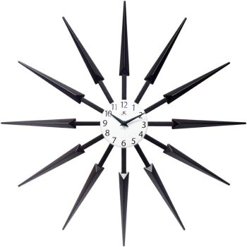 Infinity Instruments Celeste Starburst Wall Clock, Retro Midcentry Spoke Design, Easy to Hang Keyhole, 24 Inch, Black