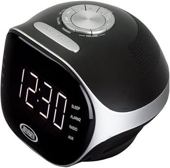 Jensen Compact Bluetooth AM/FM Dual Alarm Clock Radio with Large Easy to Read Backlit LCD Display