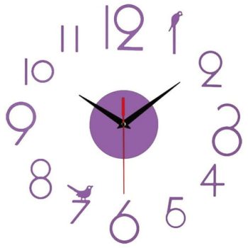 JINGT 3D Frameless Wall Clock, Silent DIY Wall Clock Number Wall Stickers Home Decor Purple