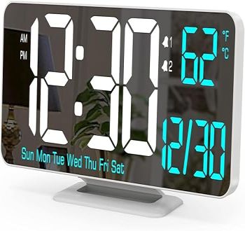 KOSUMOSU Digital LED Clocks for Bedrooms 6.7in White Alarm Clock, Dimming, 12/24h, Date, Day of Week,Temp,Desk Clock, LED Clock for Bedside, Digital Calendar Clocks for Living Room Essentials