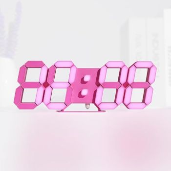 KOSUMOSU Pink LED Clock 3D Wall Clock 9.7 Table Clock for Living Room Modern Digital Clock for Bedroom Aesthetic Bedside Desk Clock with Remote/Dimming/12/24H/Temp/Alarm Clock/Date