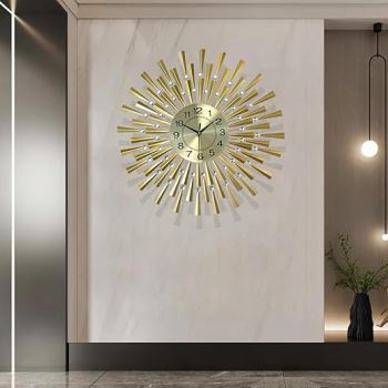 Large Wall Clocks for Living Room Decor Modern Gold Silent Wall Clock Battery Operated Non-Ticking for Bedroom Kitchen Office Home Decorative 24 Inch Retro Crystal Clocks Wall Decor for House