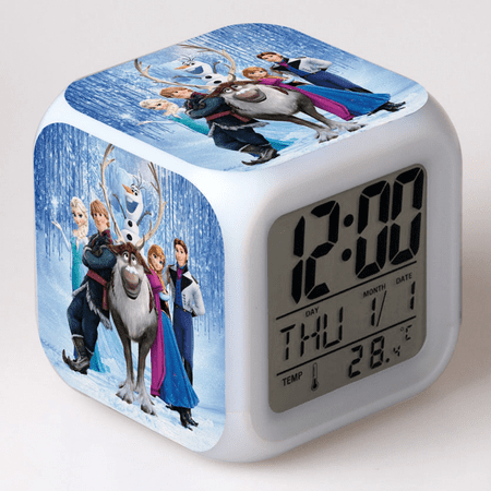 LED Alarm Clock Frozen Pattern Creative Desk Table Clock Glowing Electronic Colorful Digital Clock for Unisex Adults Girl Boy Kids Children Toy Birthday Present Gift